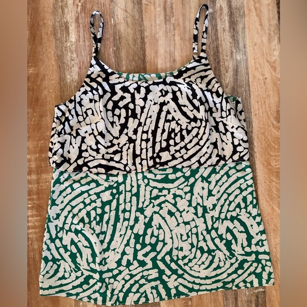CAbi 5732 Hobnob‎ Black and Green Patterned Camisole Tank Top, Size Small